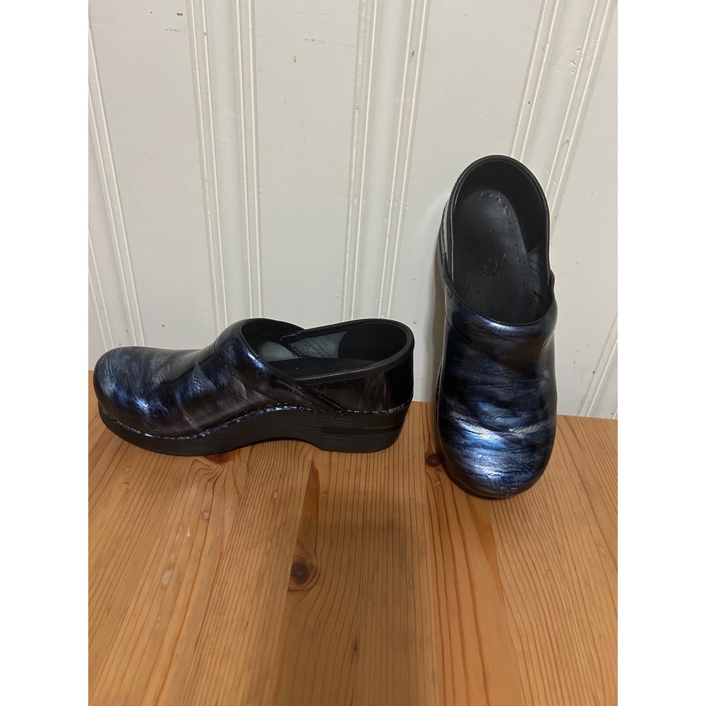 Dansko Clogs Blue Metallic Patent Leather Comfort Shoes Womens 36 EU 5.5-6
